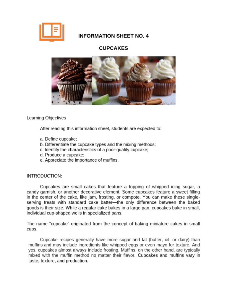 Information Sheet No. 4 Cupcakes | PDF | Cupcake | Muffin