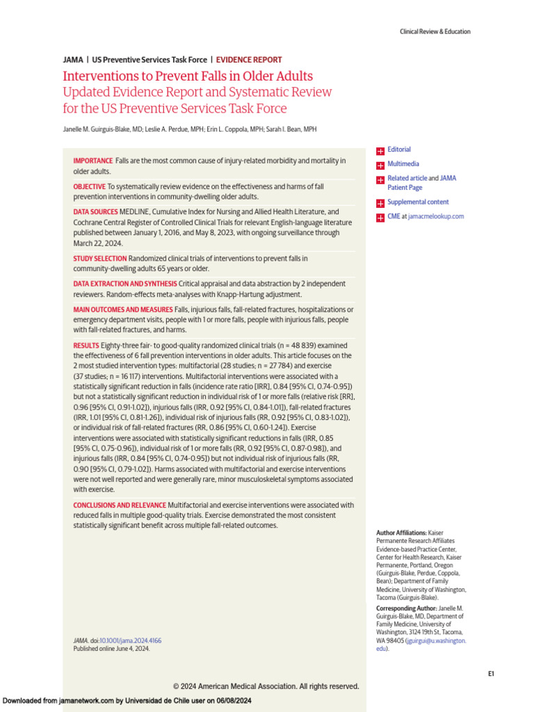 Interventions To Prevent Falls in Older Adults Updated Evidence | PDF ...