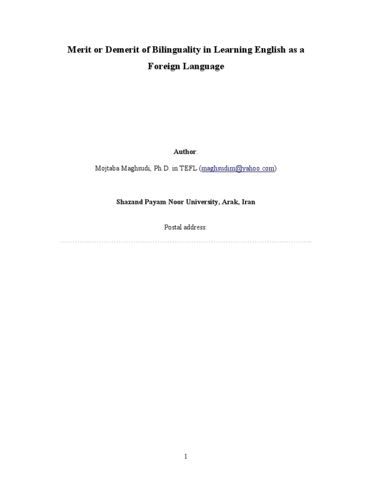Merit or Demerit of Bilinguality in Learning English As A | PDF ...
