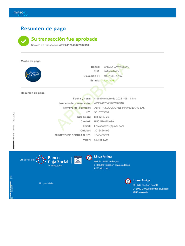 Confirmación de Pago Aprobado | PDF