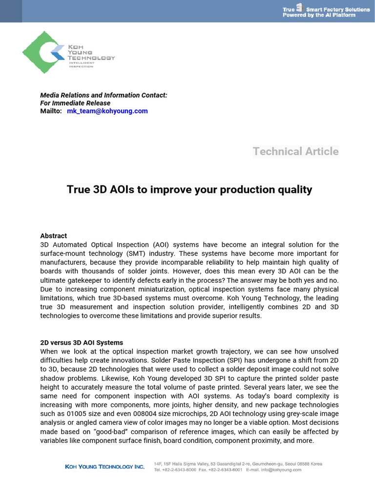 True 3D AOI for Enhanced Production Quality | PDF | Reflection (Physics)