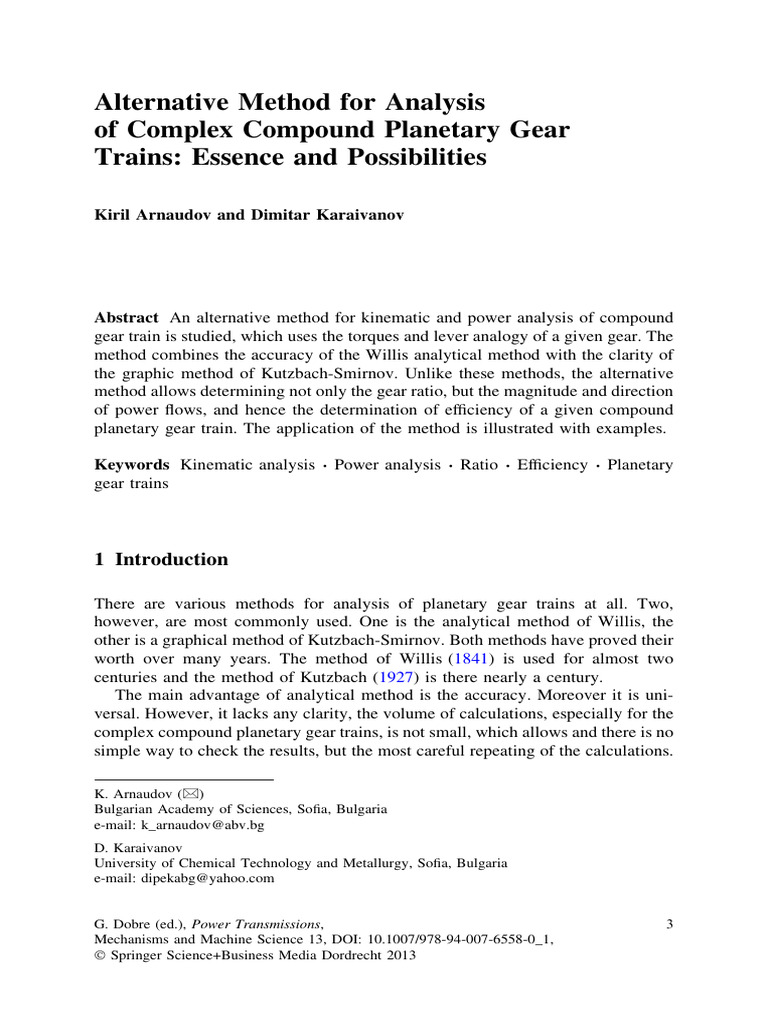 Alternative Analysis of Planetary Gears | PDF | Torque | Gear