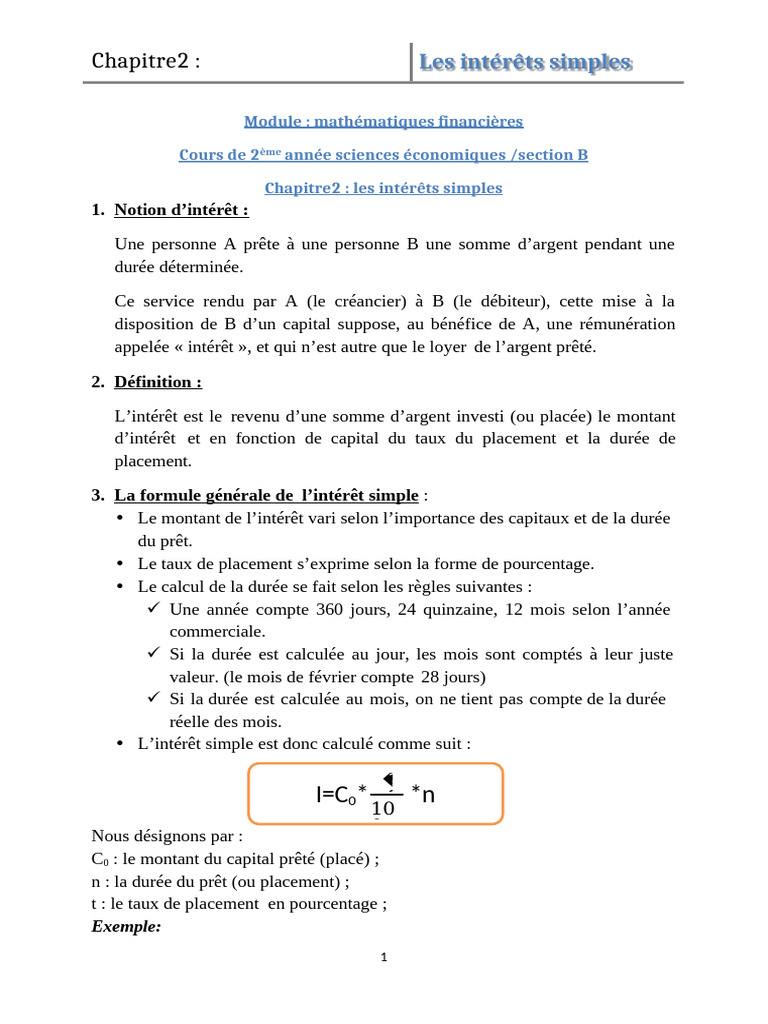 Comprendre les intérêts simples en finance | PDF | Prêts | Centre d'intérêt