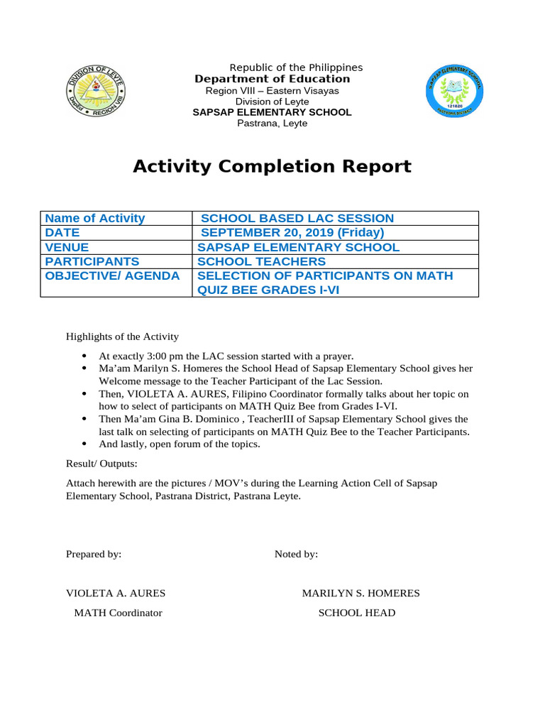 Sapsap Elementary School LAC Report | PDF
