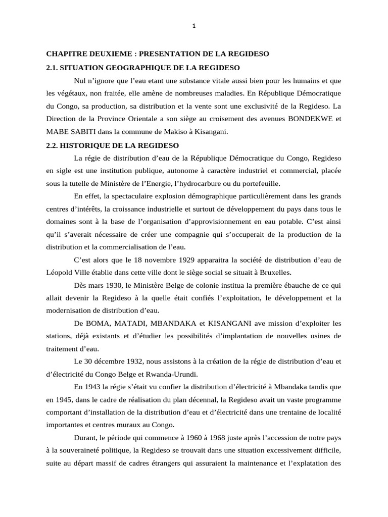 Présentation de la Regideso RDC | PDF | Budget | Eau