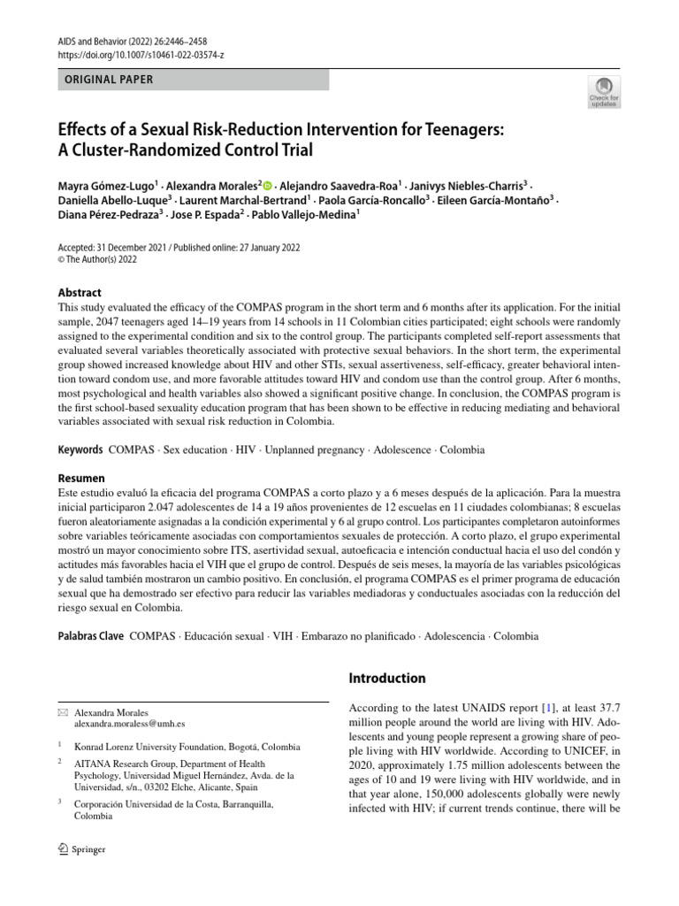 COMPAS Program: Reducing Teen Sexual Risks | PDF | Safe Sex | Sexually ...