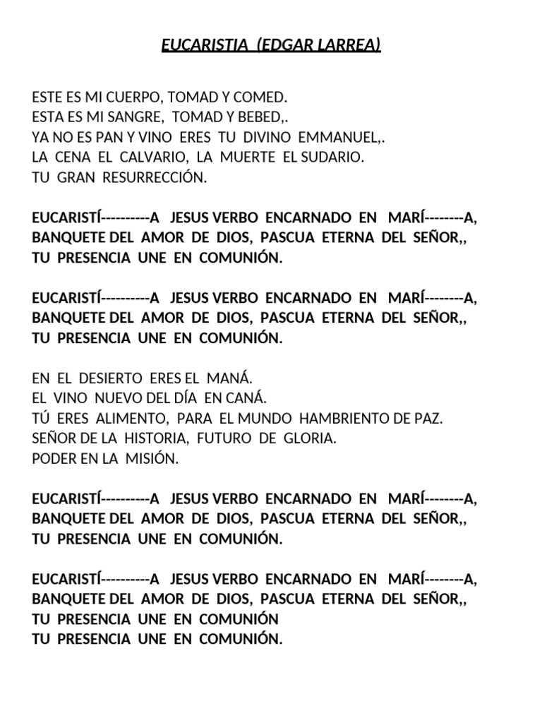 Eucaristía: Jesús Verbo Encarnado | PDF