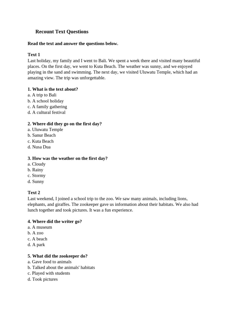 Recount Text Questions and Answers | PDF | Language Mechanics | Grammar