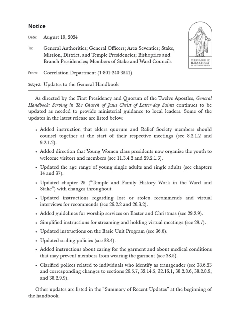 Notice: General Handbook: Serving in e Church of Jesus Christ of Latter ...