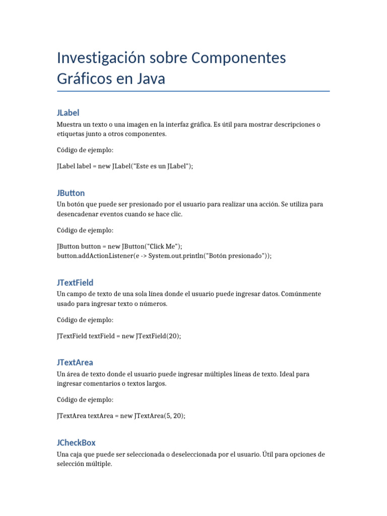 Componentes Gráficos en Java: Guía Rápida | PDF | Botón (Computación ...