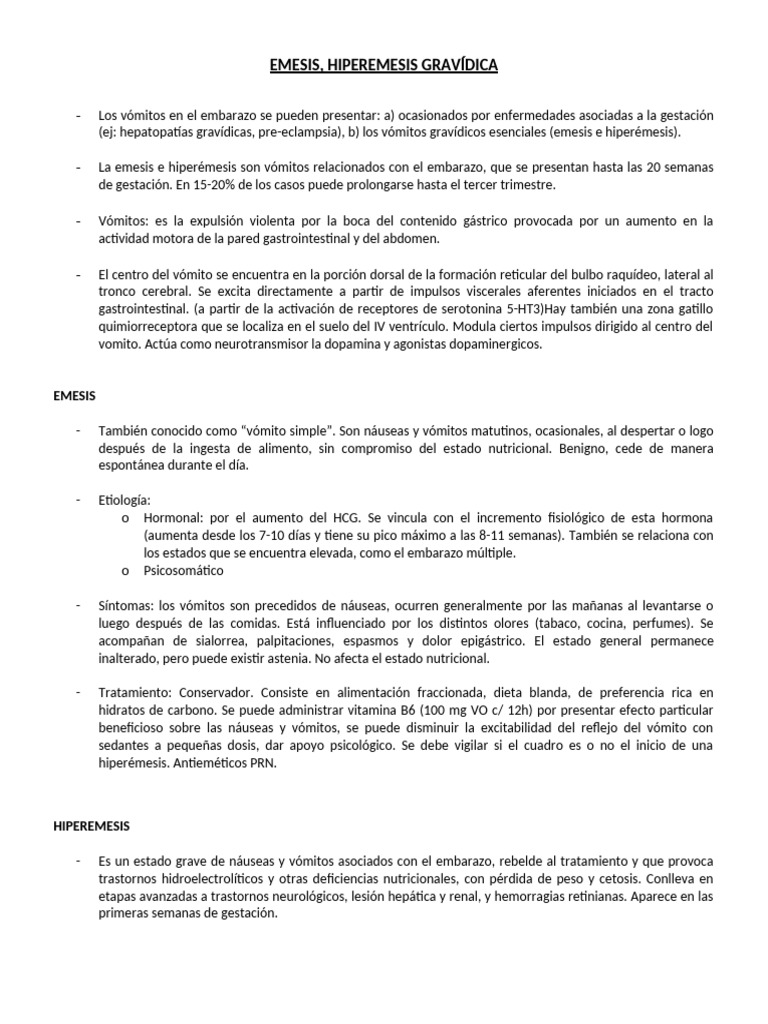 Emesis y Hiperemesis Gravídica: Guía Completa | PDF | Vómitos | Estómago