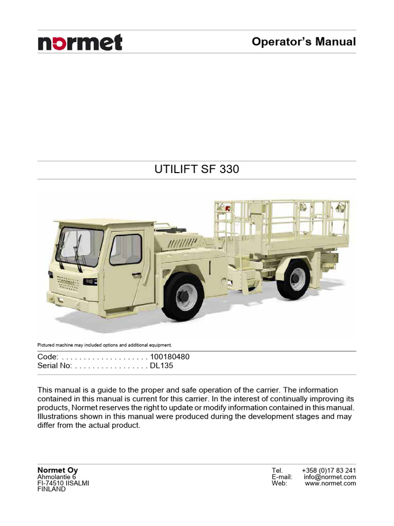 Normet UTILIFT SF 330 Operator Manual | PDF | Vehicles | Vehicle Parts