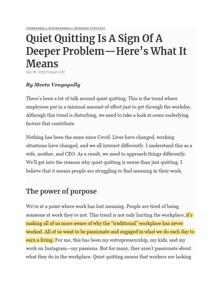 Quiet Quitting: A Deeper Issue | PDF | Employment | Business