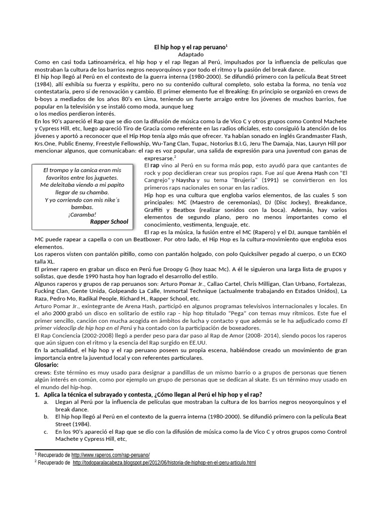 Historia del Hip Hop y Rap en Perú | PDF | Música hip-hop | Musica Popular