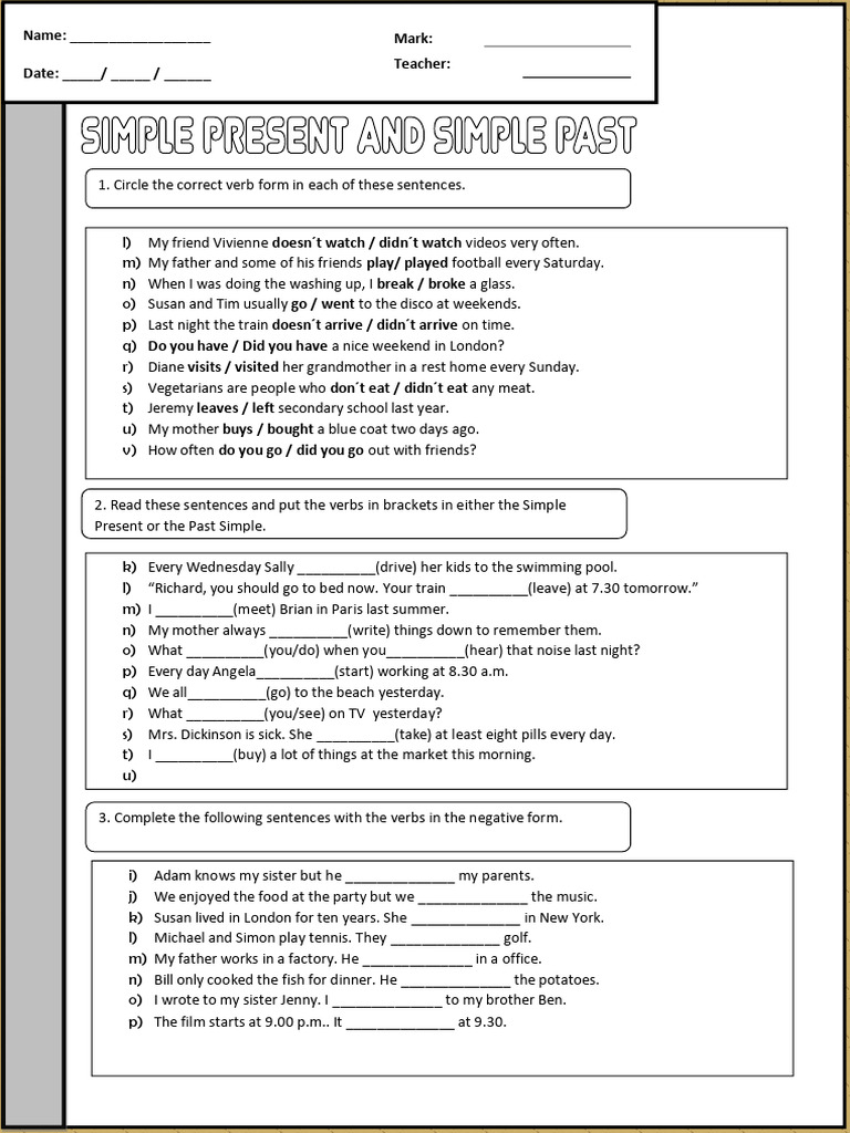 Simple Present and Past Tense Worksheet | PDF | Linguistics