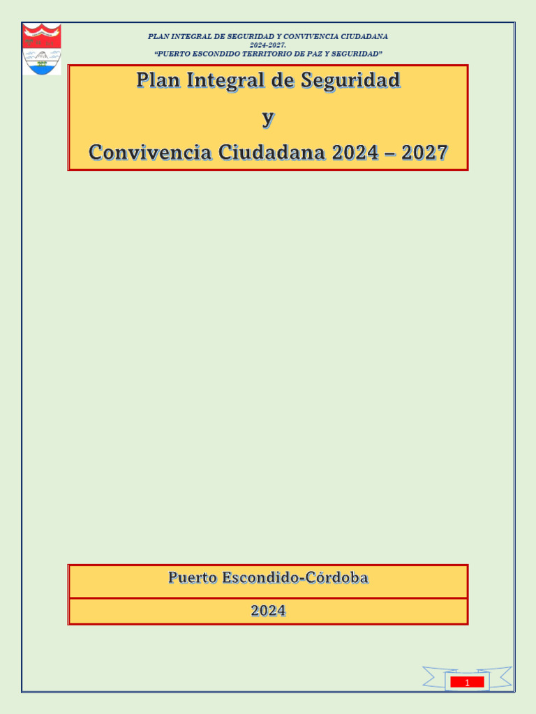 Plan de Seguridad Puerto Escondido 2024-2027 | PDF | Alcalde | Policía