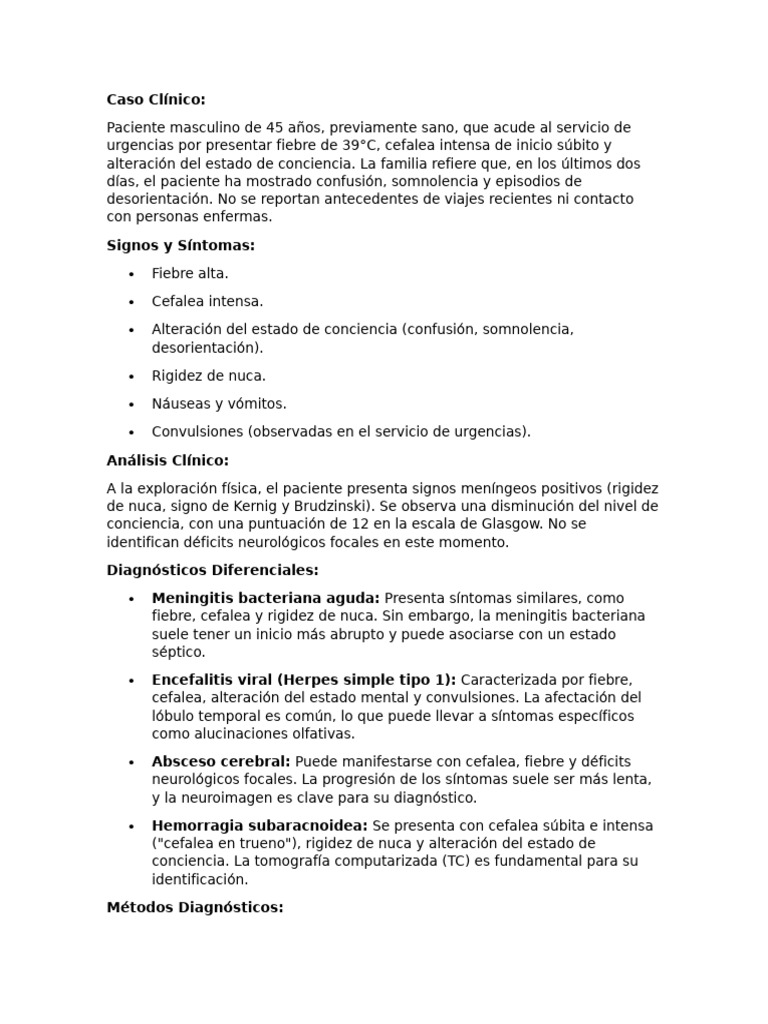 Caso Clínico 1 | PDF | Meningitis | Dolor de cabeza