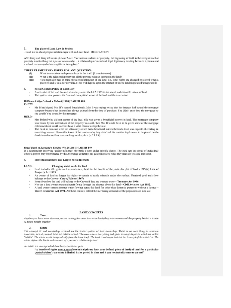 Land Law Llb Notes Leasehold Estate Lease