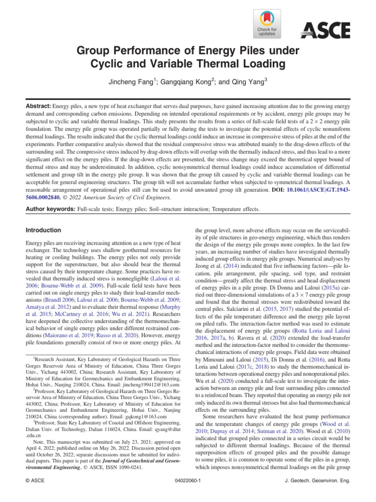 Fang Et Al 2022 Group Performance of Energy Piles Under Cyclic and ...