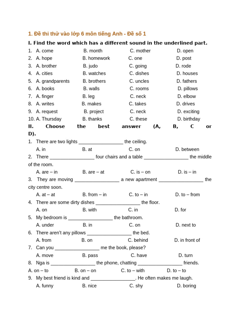 English Test for 6th Grade Students | PDF