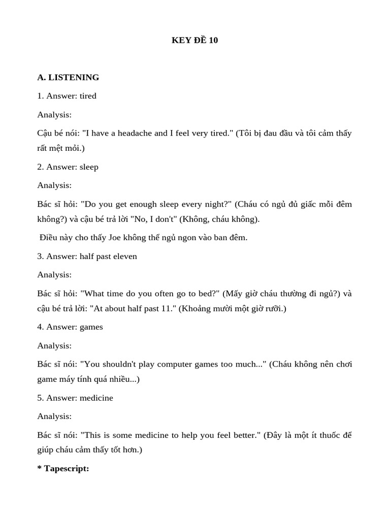 KEY ĐỀ 10 | PDF