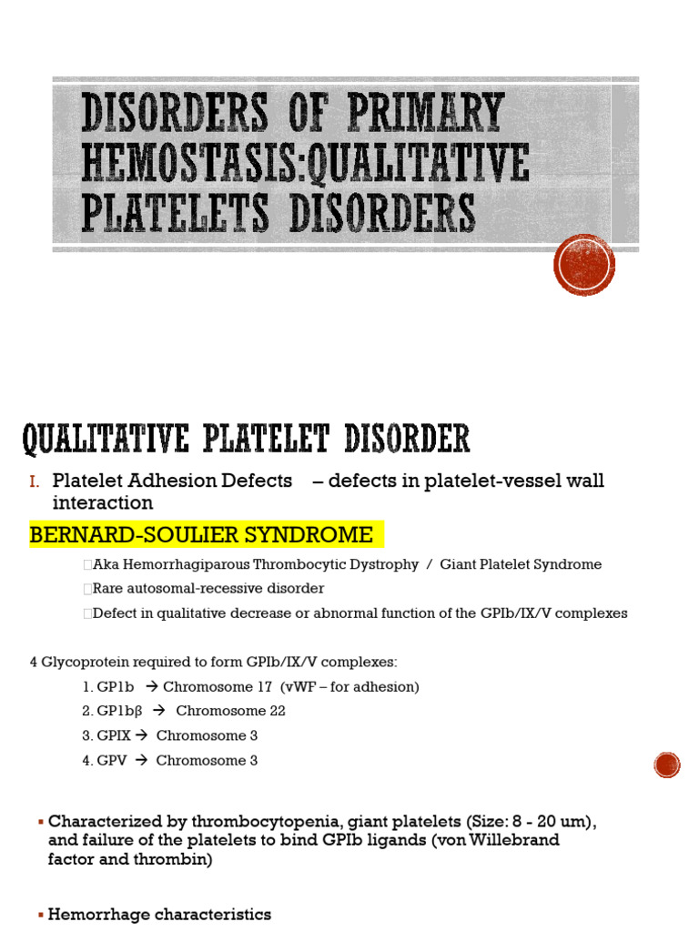 Disorders of Primary Hemostasis | PDF | Platelet | Coagulation