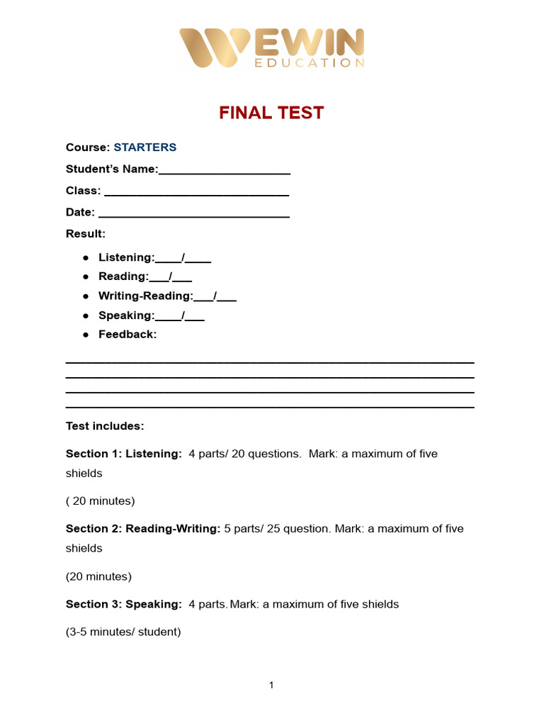 Starter Exam Format and Evaluation | PDF