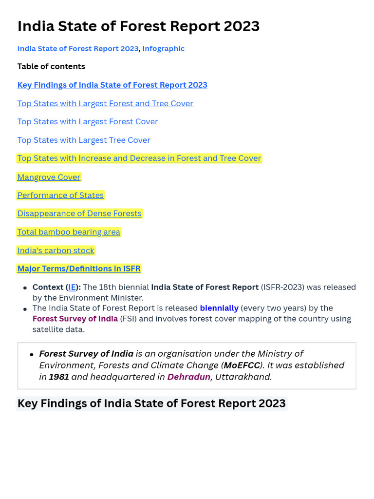 India State of Forest Report 2023 | PDF | Natural Environment | Forests