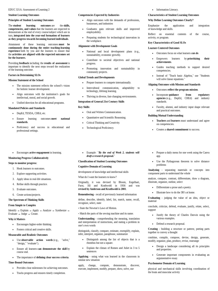 Student Learning Outcomes Assessment Guide | PDF | Educational ...