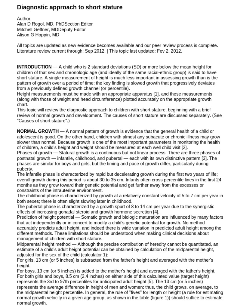 Diagnostic Approach to Short Stature | PDF