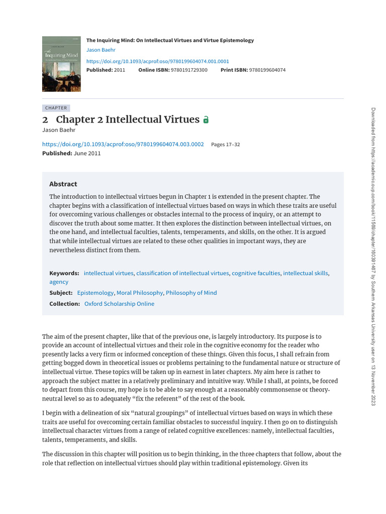 Understanding Intellectual Virtues | PDF | Virtue | Knowledge