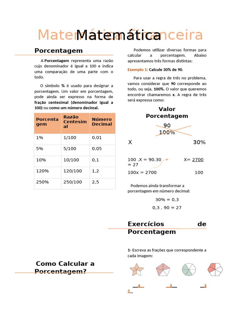 Cálculo de Porcentagens e Frações | PDF | Percentagem | Decimal