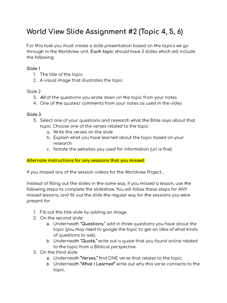 World View Slide Assignment 2 | PDF