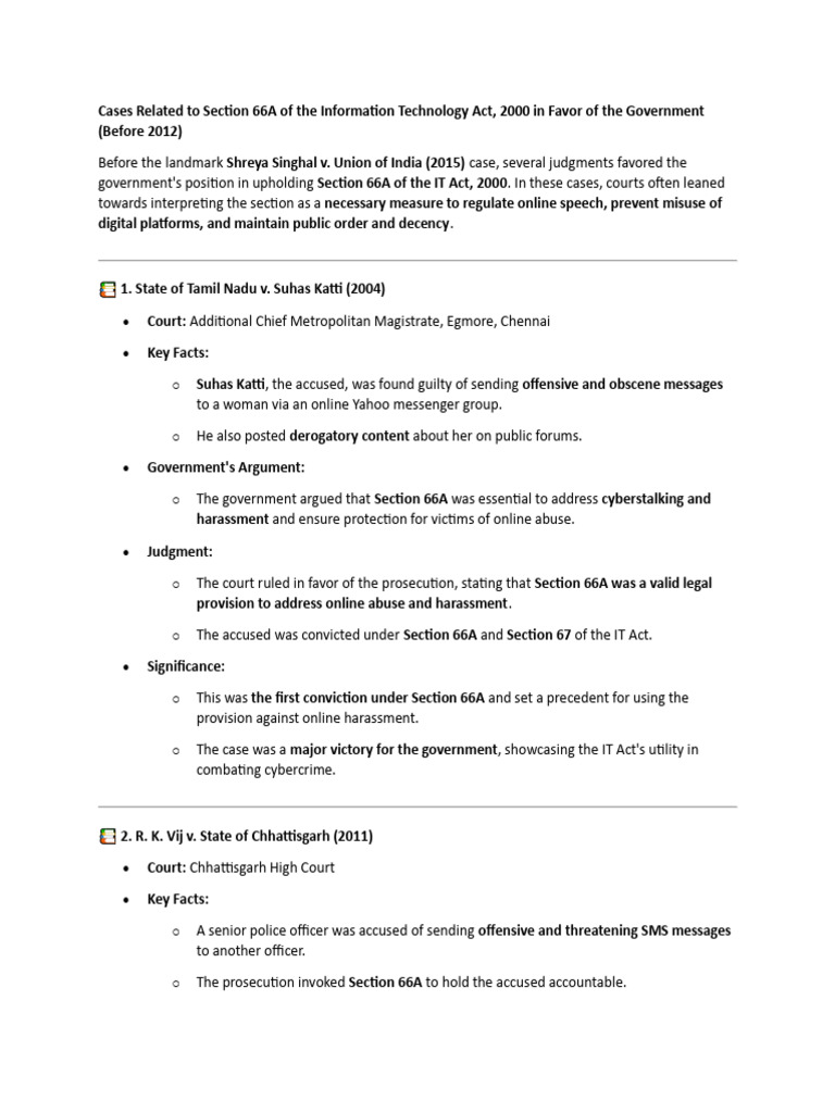 Cases Related To Section 66A of The Information Technology Act | PDF ...