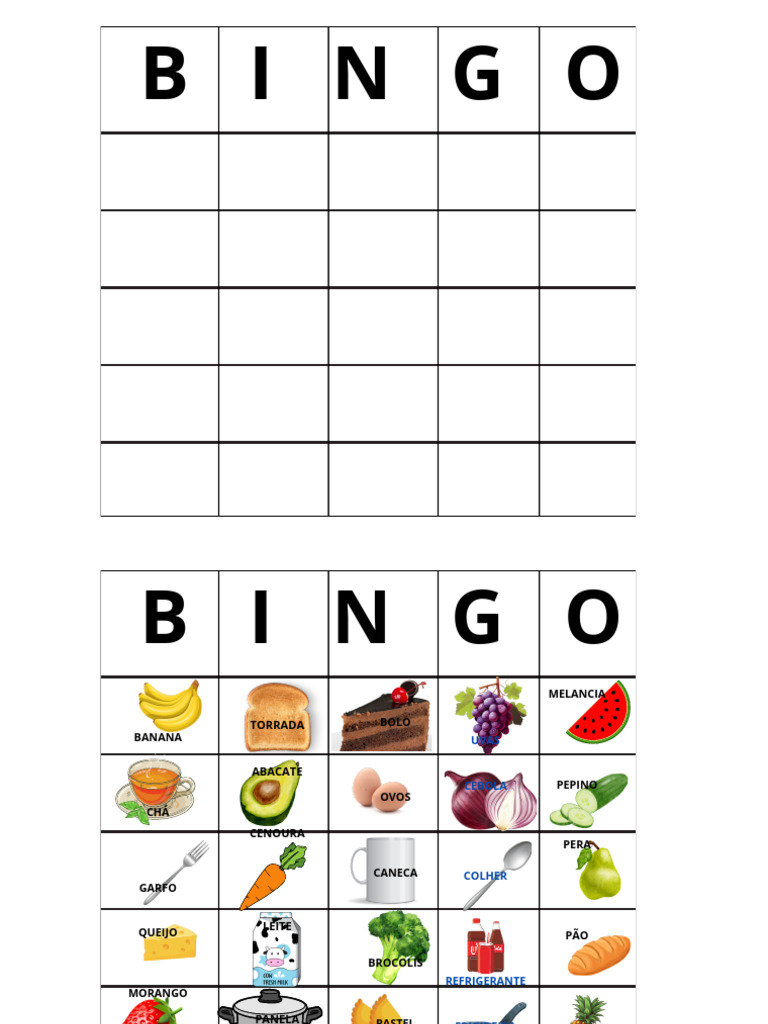 Bingo de Alimentos para Imprimir | PDF