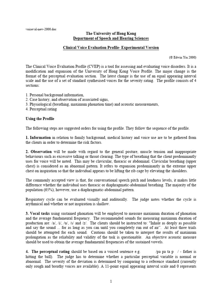 Clinical Voice Evaluation Profile Guide | PDF | Human Voice | Pitch (Music)