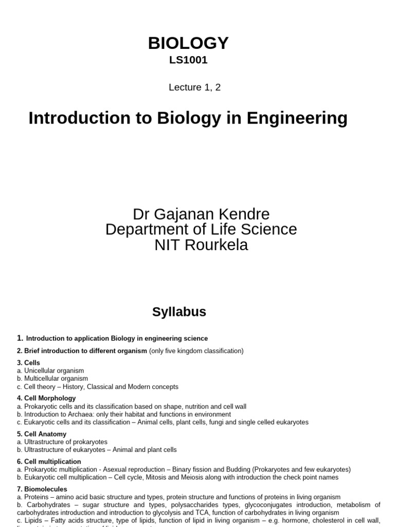 Biology Lecture 2 Introduction | PDF | Cell (Biology) | Eukaryotes