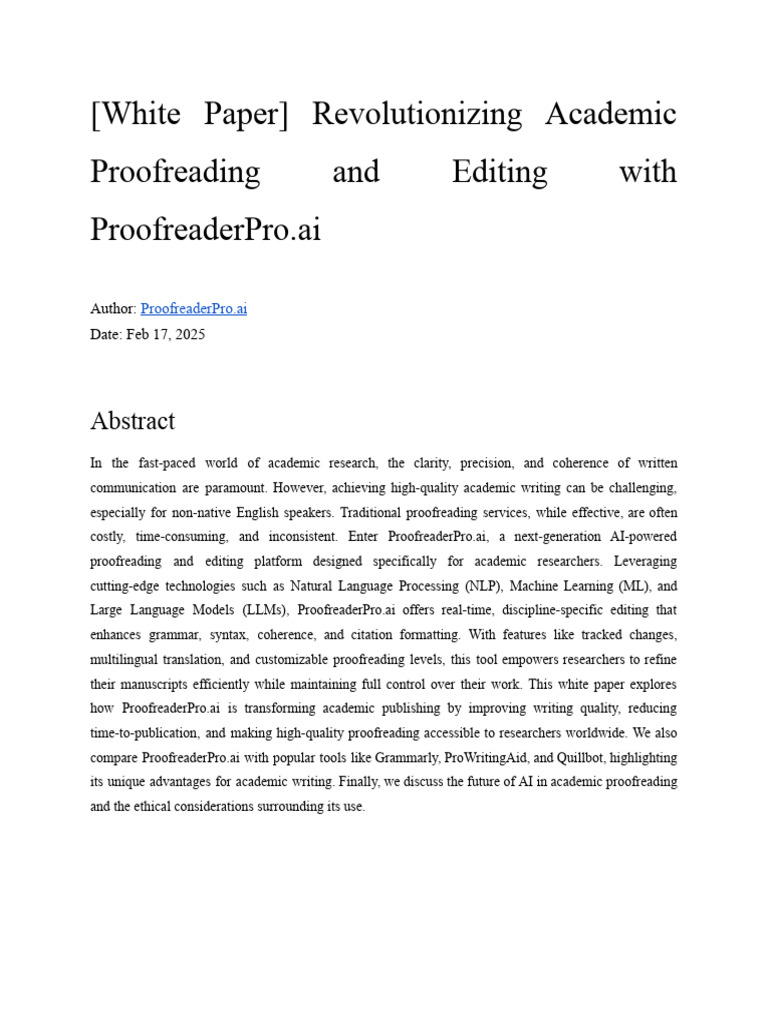 (White Paper) Revolutionizing Academic Editing With ProofreaderPro - Ai ...