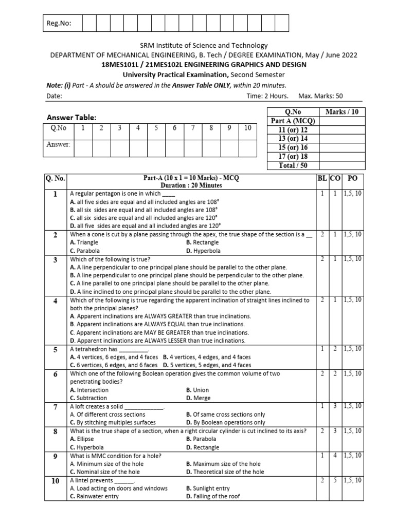Engineering Graphics Exam Paper 2022 | PDF | Perpendicular | Euclidean ...