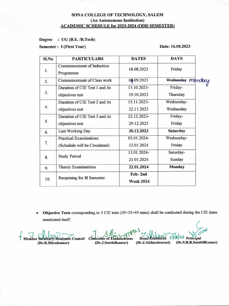 ODD Sem 2023-2024 Schedule | PDF