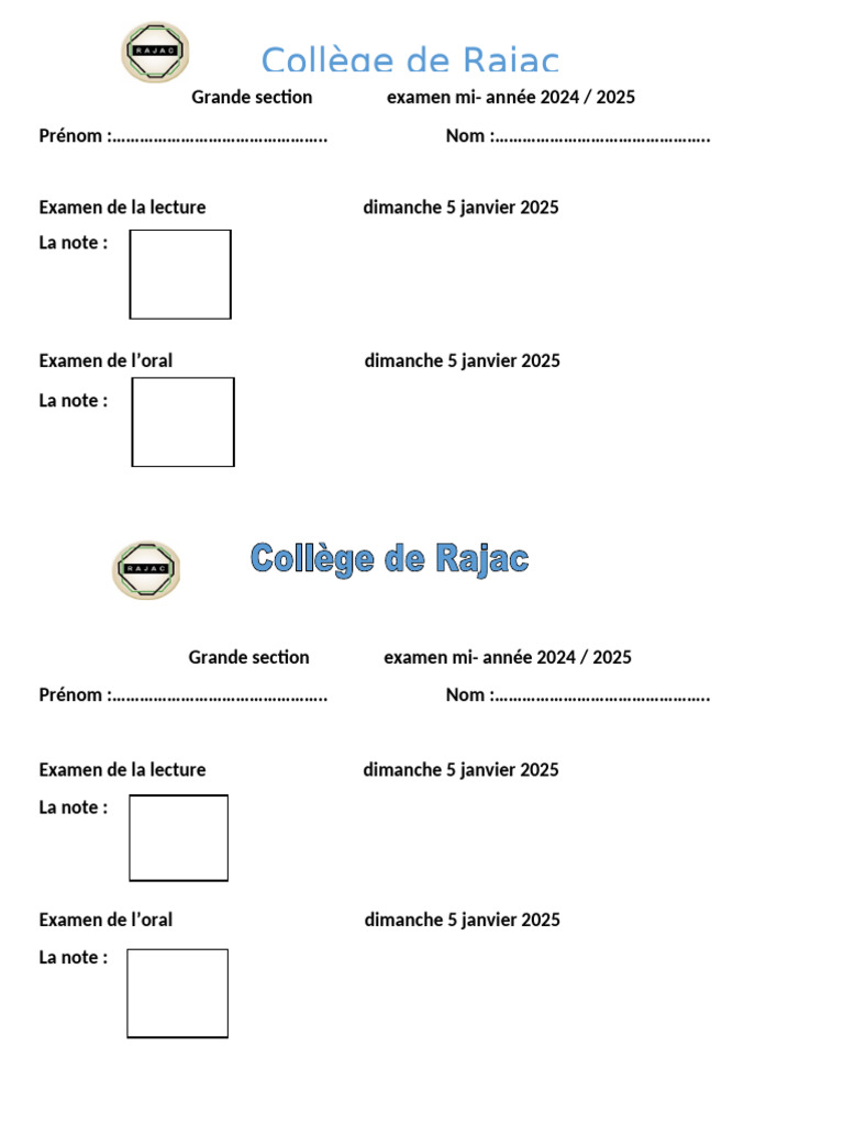 Examen Grande Section 2024/2025 | PDF