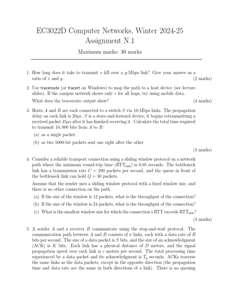 EC3022D Computer Networks Assignment 1 | PDF | Transmission Control ...
