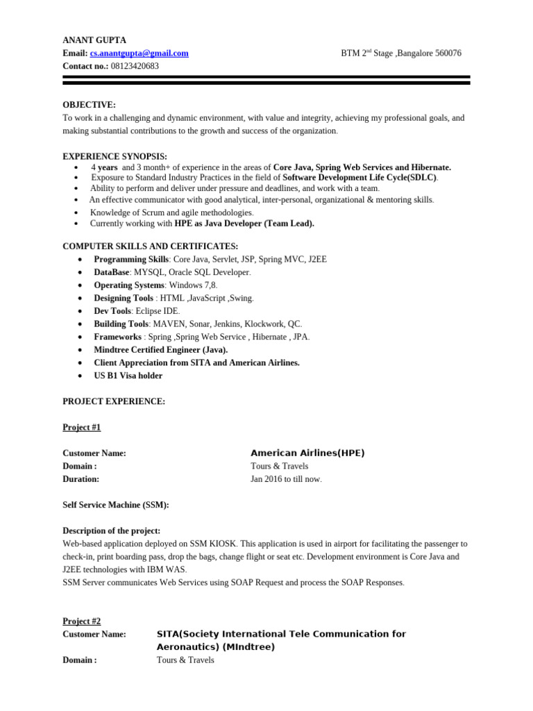 Java Developer Resume - Anant Gupta | PDF | Java (Programming Language ...