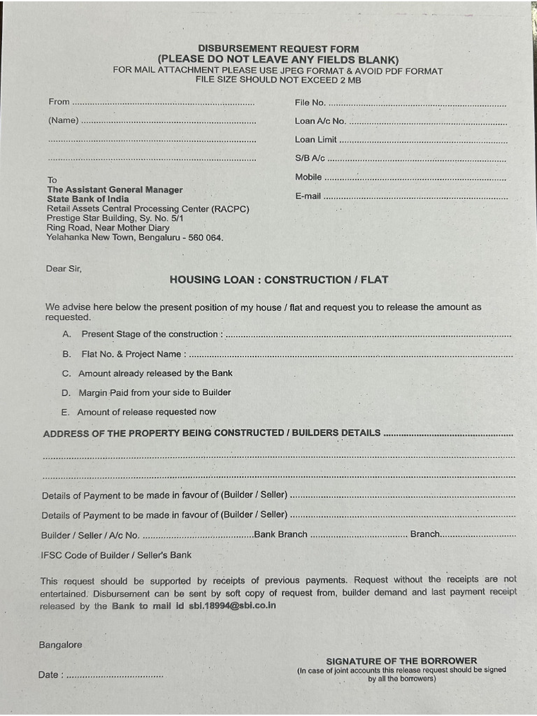 Sbi Disbursement Request Form | PDF