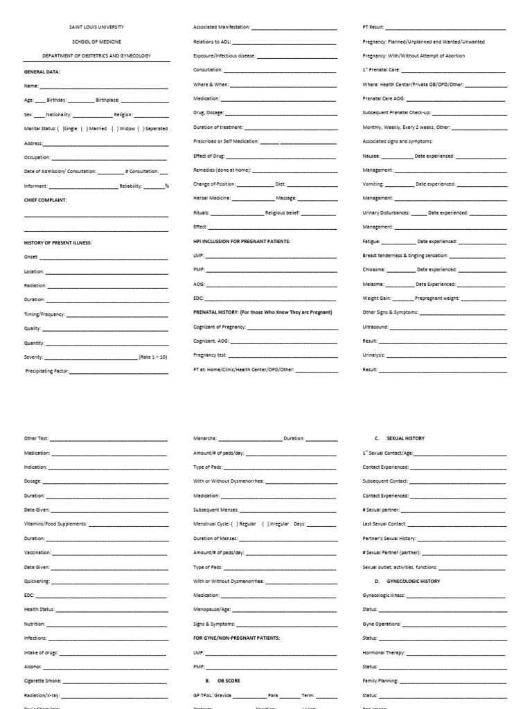 Comprehensive OB-GYN Patient Intake Form | PDF | Pregnancy | Menstruation
