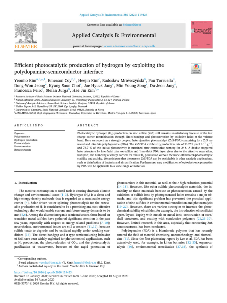 Photocatalytic Hydrogen Production with ZnS/PDA | PDF | Zinc | X Ray ...