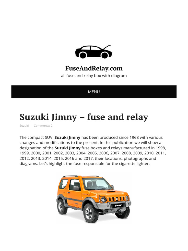 suzuki vitara cigarette lighter fuse Suzuki Jimny Fuse and Relay Diagrams | PDF | Motor Vehicle