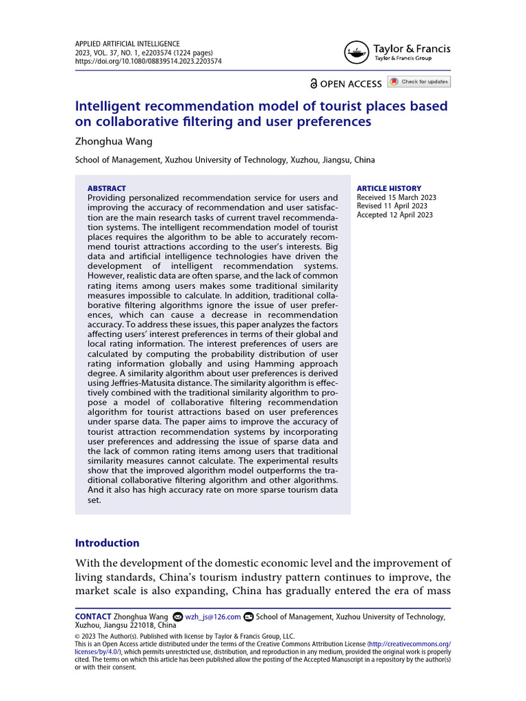Intelligent Recommendation Model of Tourist Places | PDF | Tag ...