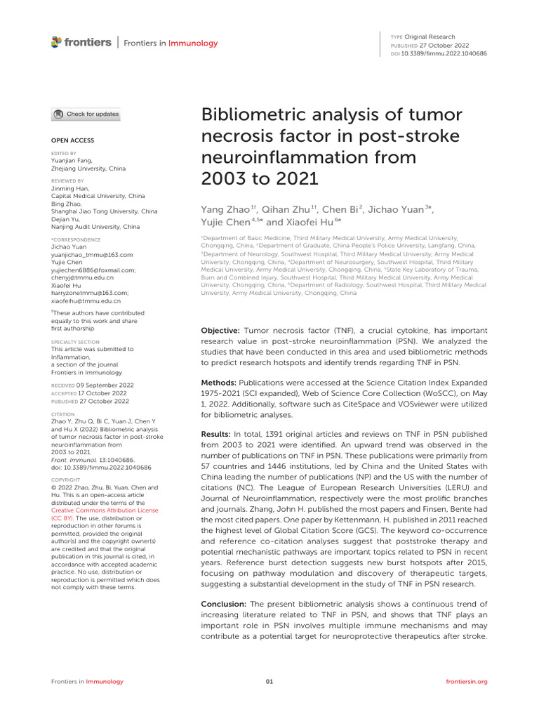 Bibliometric Analysis of Tumor Necrosis Factor in | PDF | Stroke ...