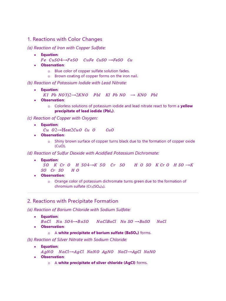 Chemical Reactions: Color Changes & Precipitates | PDF | Hydroxide ...